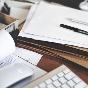 Closeup of working table workplace office